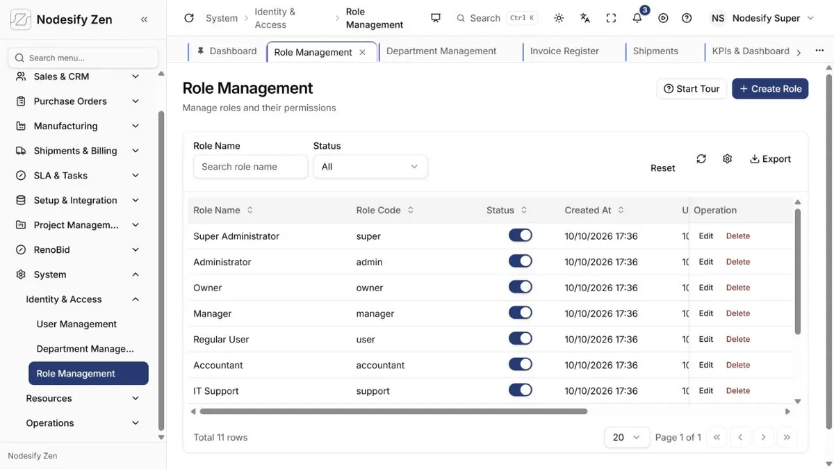 Nodesify Zen role management interface